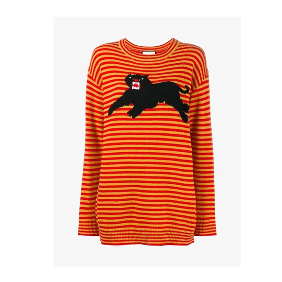 Gucci Women Sweater Tiger Black Panther Striped Red Yellow Size Small Wool $1495 - Picture 4 of 12